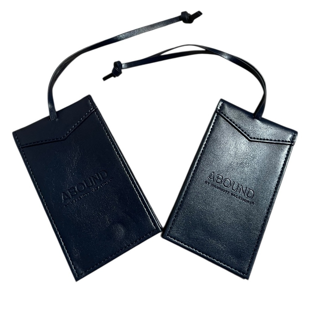 Set of 2 Luggage Tag Abound by Marriott Vacations Navy Blue Leather Magnetic